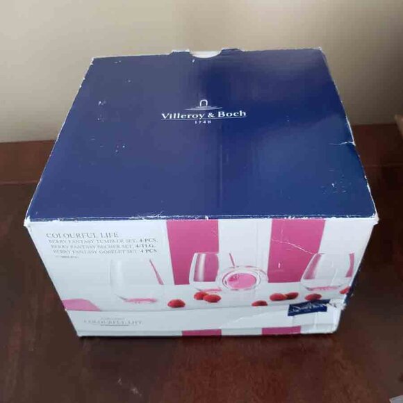Villeroy & Boch Berry Fantasy Tumbler Set 4 Beecher Gobelets Glasses Dented Box - Picture 3 of 3